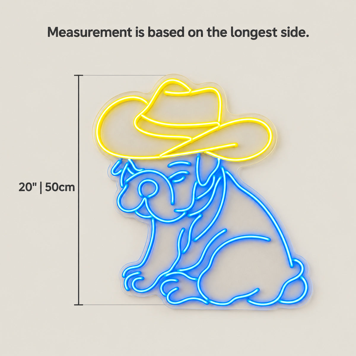 Sitting Cowboy Bulldog LED Neon Sign - size guide