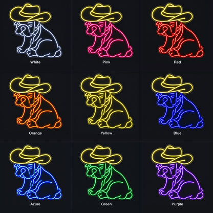 Sitting Cowboy Bulldog LED Neon Sign - nine-color grid