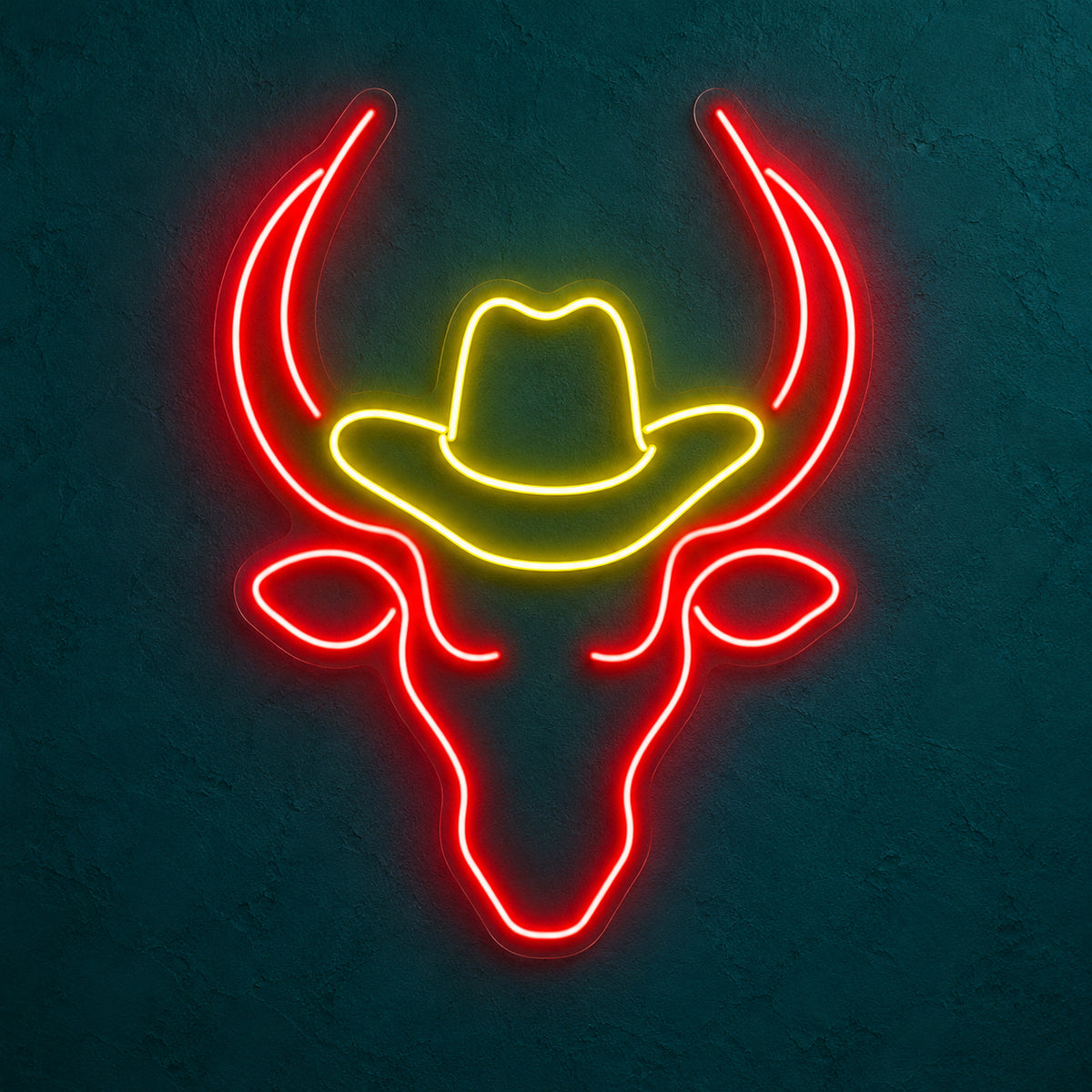 Longhorn Bull With Cowboy Hat LED Neon Sign - product hero