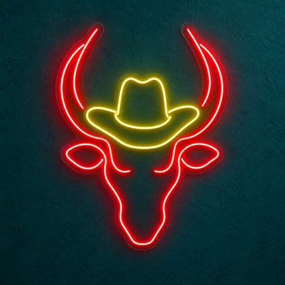 Longhorn Bull With Cowboy Hat LED Neon Sign - product hero