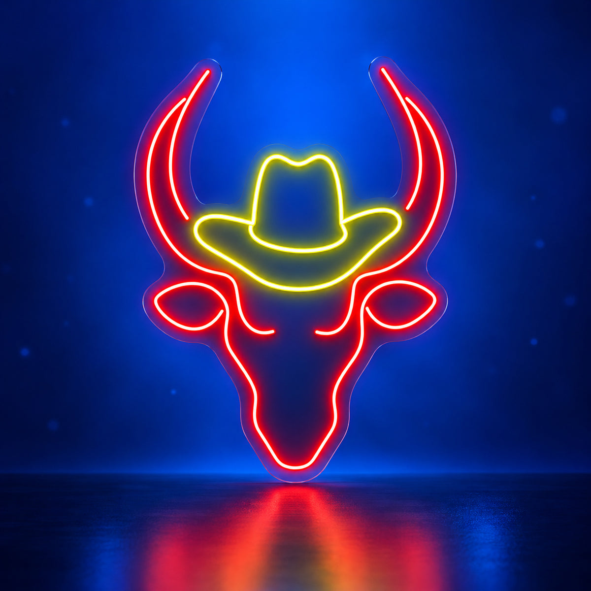 Longhorn Bull With Cowboy Hat LED Neon Sign - advertising view