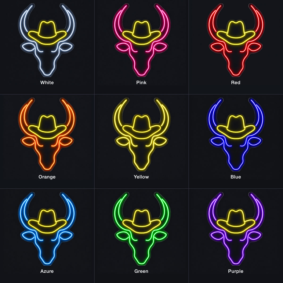 Longhorn Bull With Cowboy Hat LED Neon Sign - nine-color grid