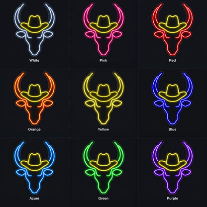 Longhorn Bull With Cowboy Hat LED Neon Sign - nine-color grid