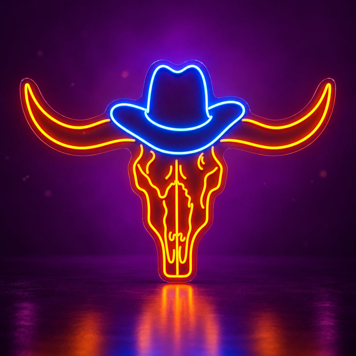 Western Longhorn Skull LED Neon Sign - advertising view