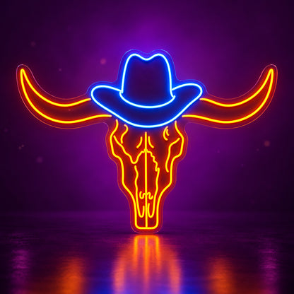 Western Longhorn Skull LED Neon Sign - advertising view