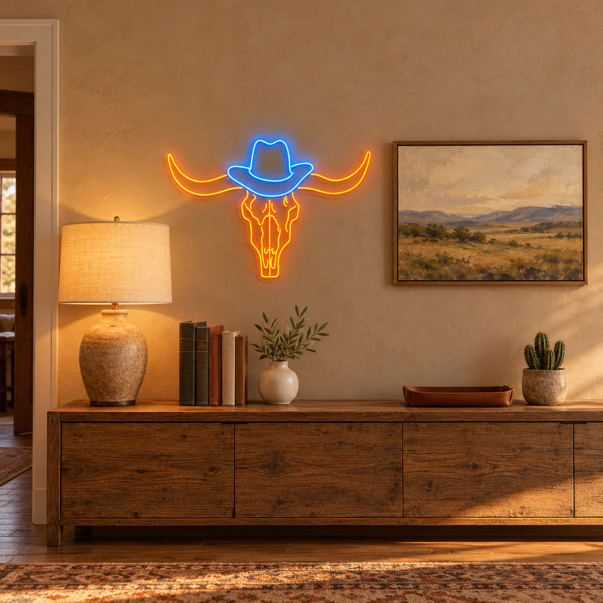 Western Longhorn Skull LED Neon Sign - lifestyle view