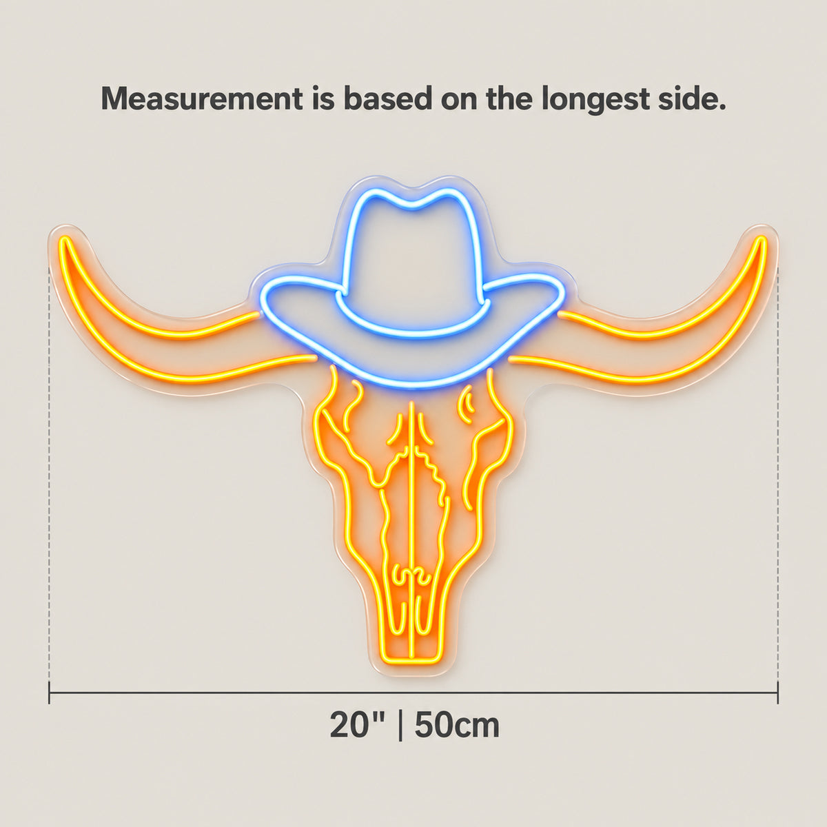 Western Longhorn Skull LED Neon Sign - size guide