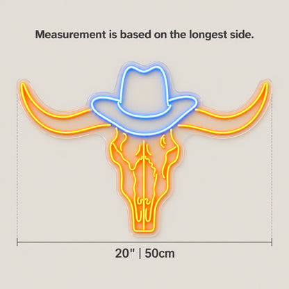 Western Longhorn Skull LED Neon Sign - size guide