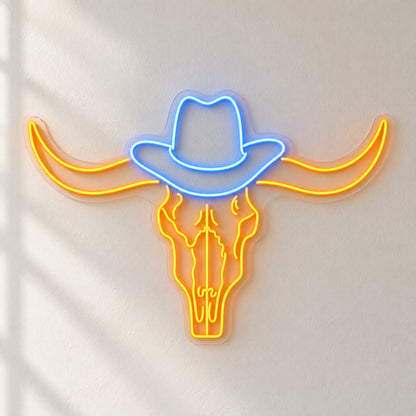 Western Longhorn Skull LED Neon Sign - natural light view