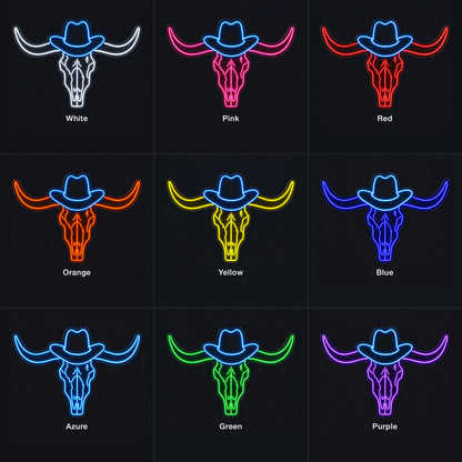 Western Longhorn Skull LED Neon Sign - nine-color grid