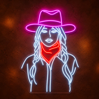 Cowgirl Portrait With Braids LED Neon Sign - product hero