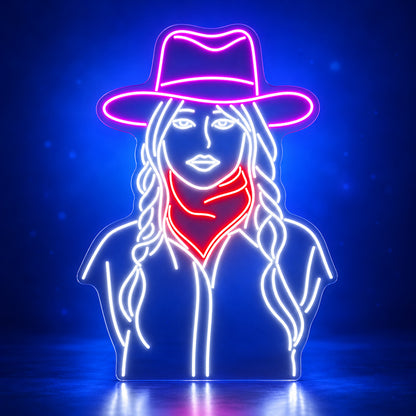 Cowgirl Portrait With Braids LED Neon Sign - advertising view