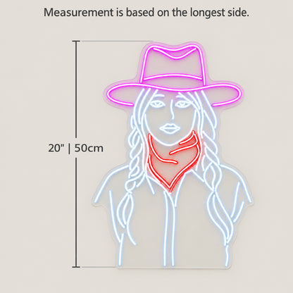 Cowgirl Portrait With Braids LED Neon Sign - size guide