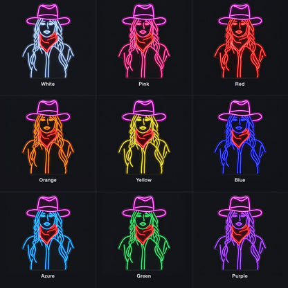Cowgirl Portrait With Braids LED Neon Sign - nine-color grid