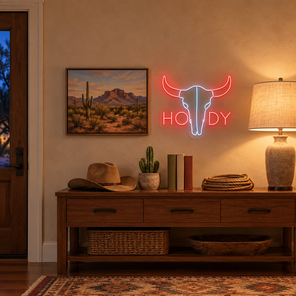 Howdy Longhorn Skull LED Neon Sign – Shineneon