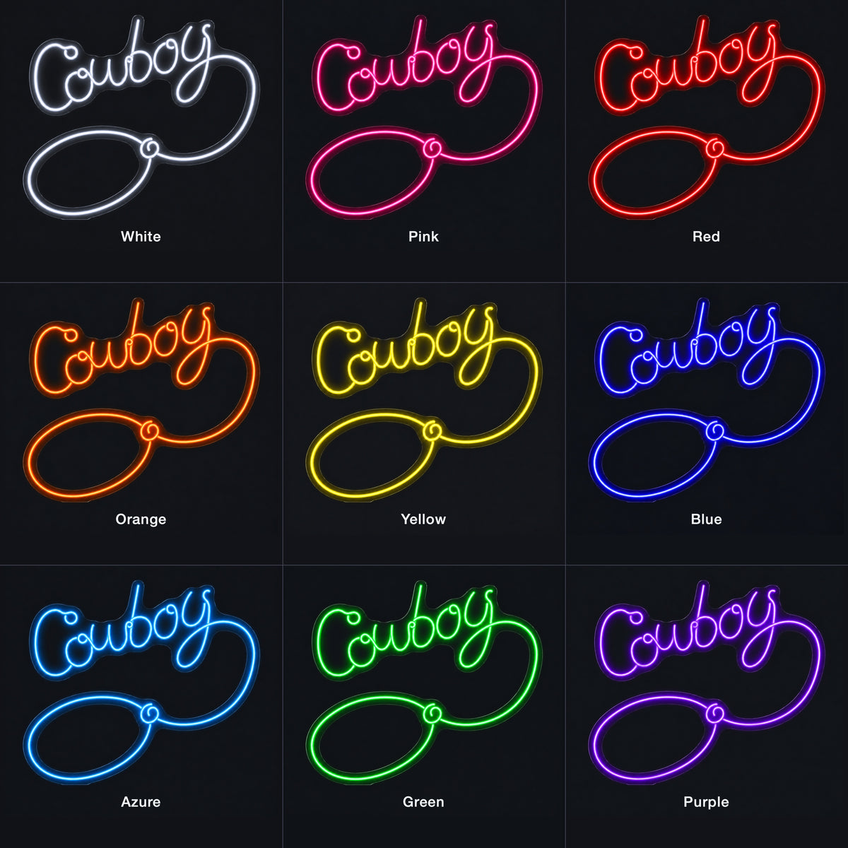 Cowboy Lasso LED Neon Sign - nine-color grid