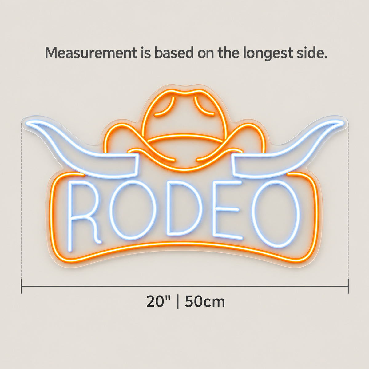 Rodeo Longhorn Badge LED Neon Sign - size guide
