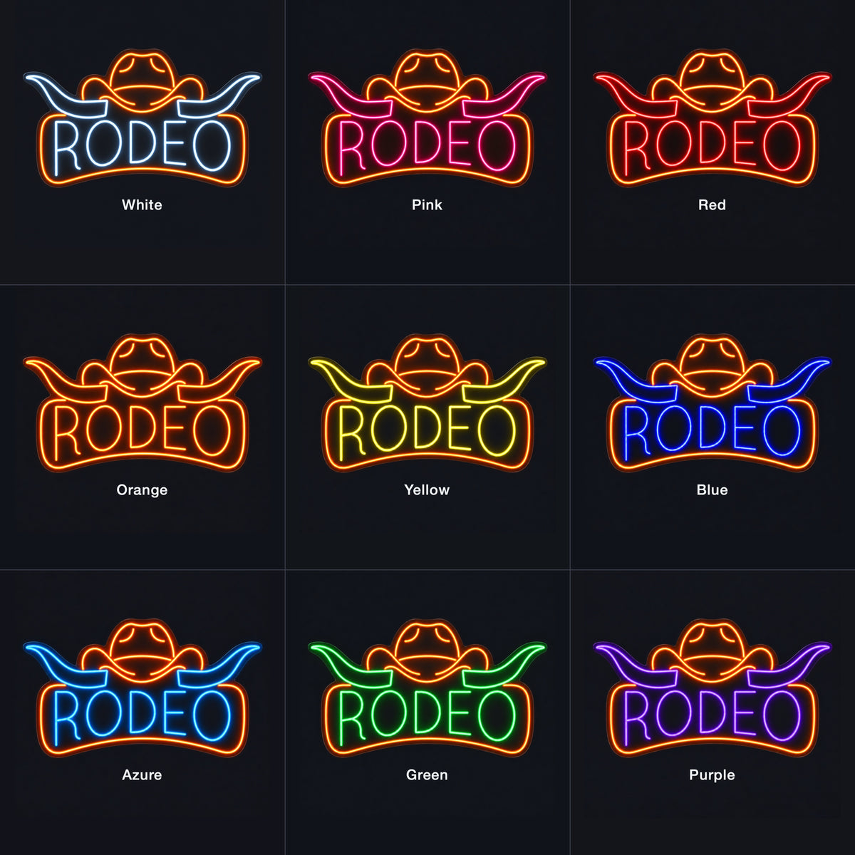 Rodeo Longhorn Badge LED Neon Sign - nine-color grid