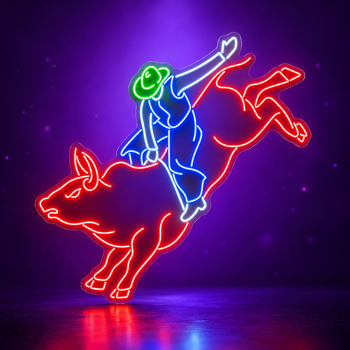 Rodeo Bull Rider LED Neon Sign - advertising view