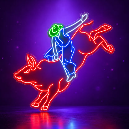 Rodeo Bull Rider LED Neon Sign - advertising view