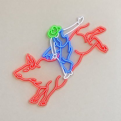 Rodeo Bull Rider LED Neon Sign - natural light view