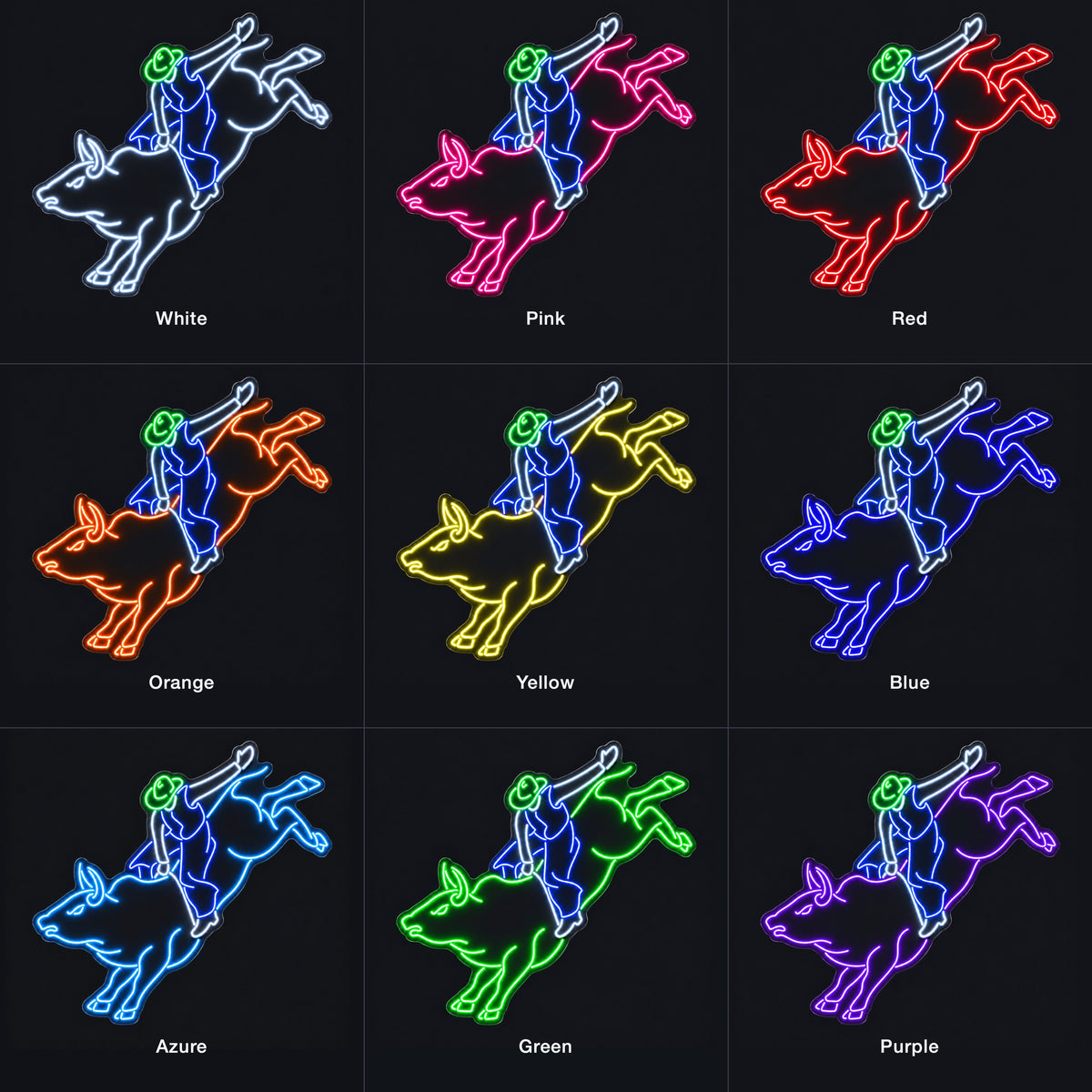Rodeo Bull Rider LED Neon Sign - nine-color grid