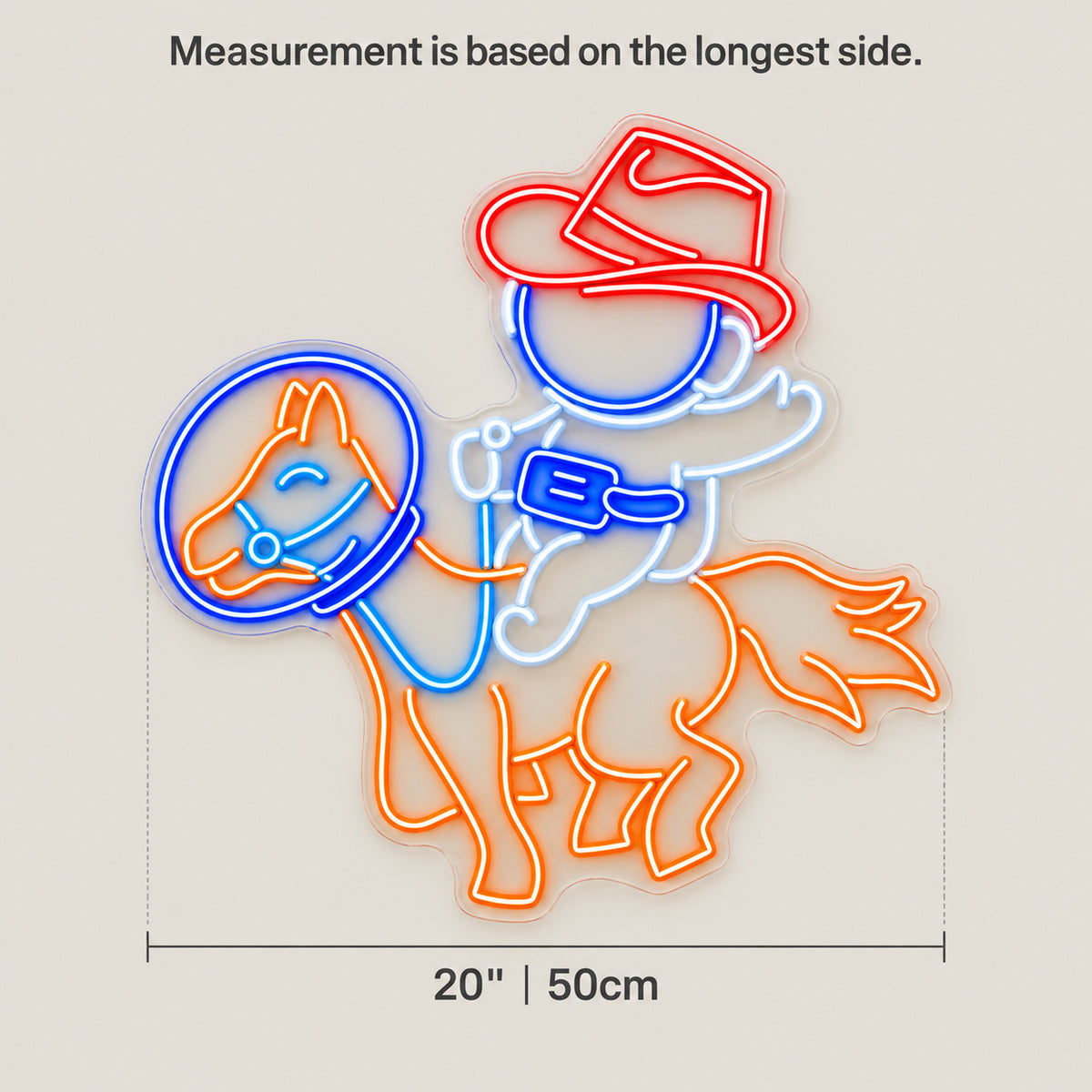 Astronaut Cowboy On Horse LED Neon Sign - size guide