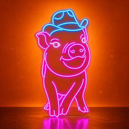 Cowboy Pig LED Neon Sign - advertising view
