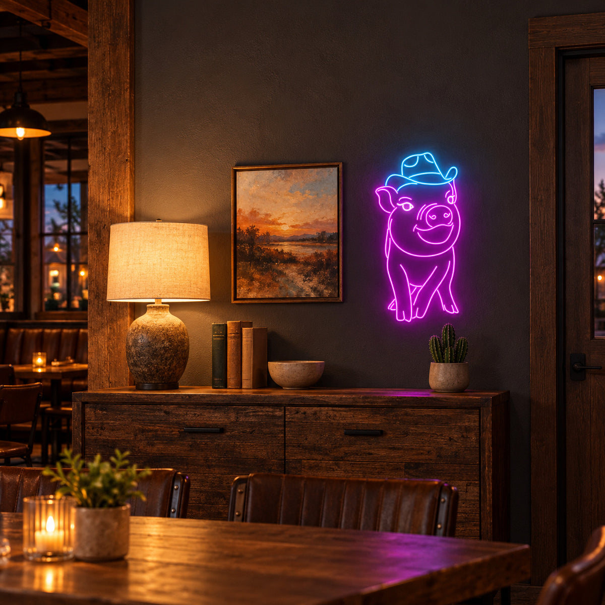 Cowboy Pig LED Neon Sign - lifestyle view