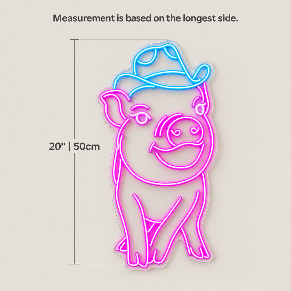 Cowboy Pig LED Neon Sign - size guide