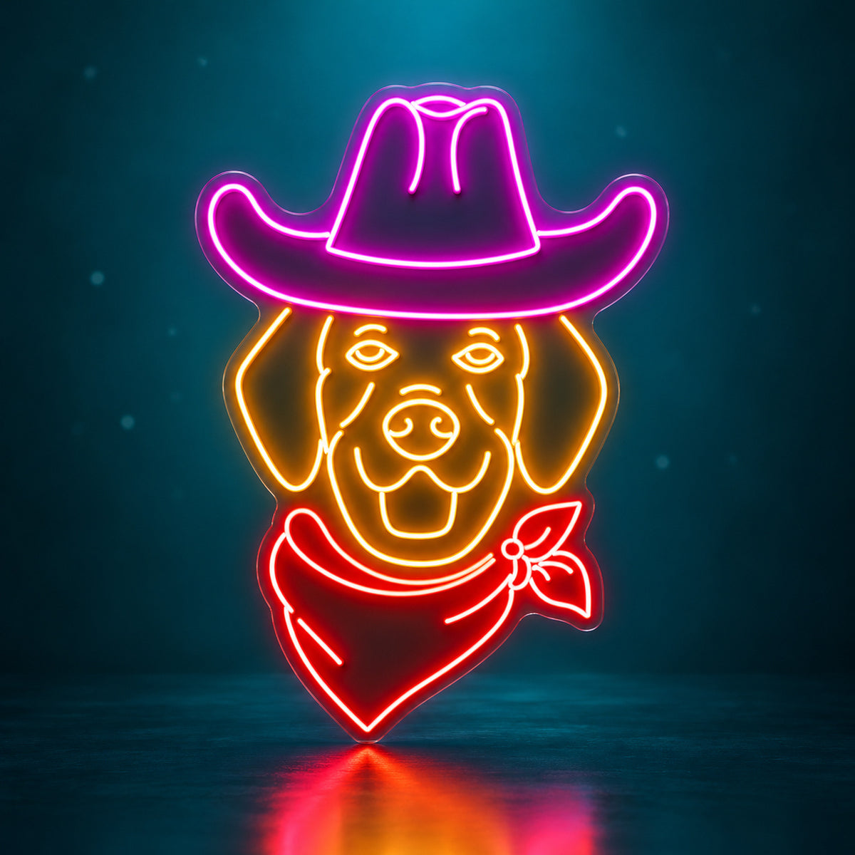 Cowboy Dog Portrait LED Neon Sign - advertising view