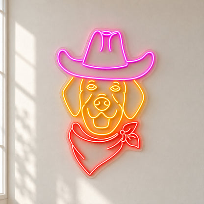 Cowboy Dog Portrait LED Neon Sign - natural light view