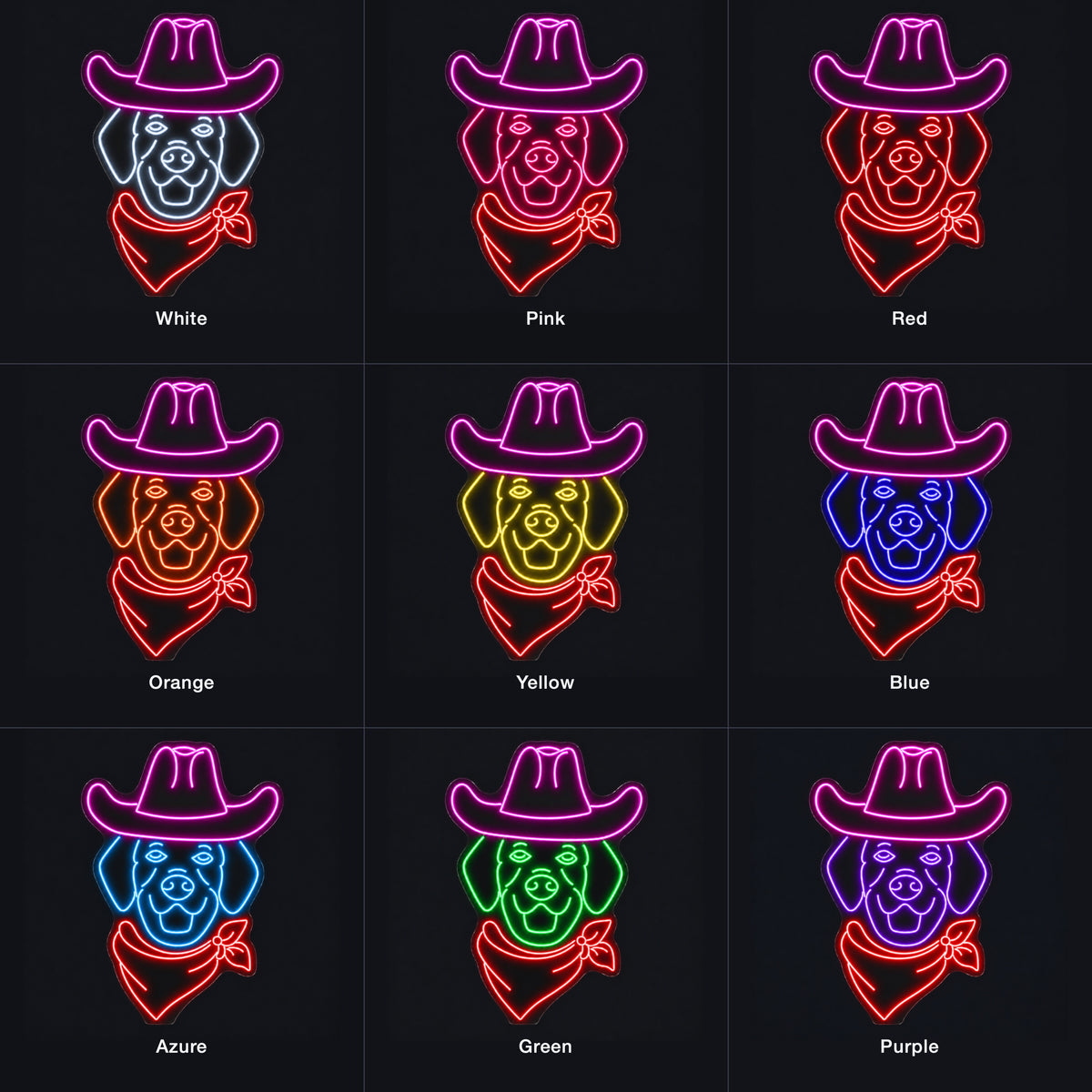 Cowboy Dog Portrait LED Neon Sign - nine-color grid