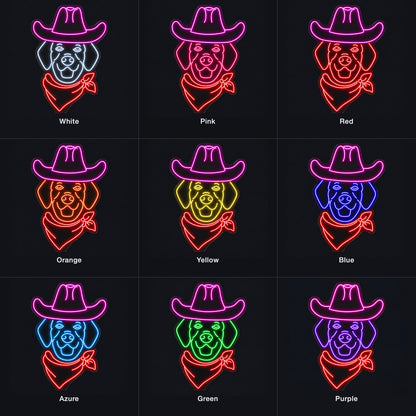 Cowboy Dog Portrait LED Neon Sign - nine-color grid