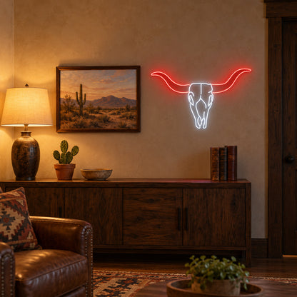 Longhorn Skull Outline LED Neon Sign - lifestyle view