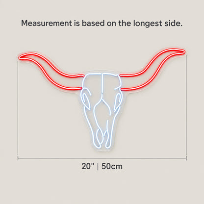 Longhorn Skull Outline LED Neon Sign - size guide