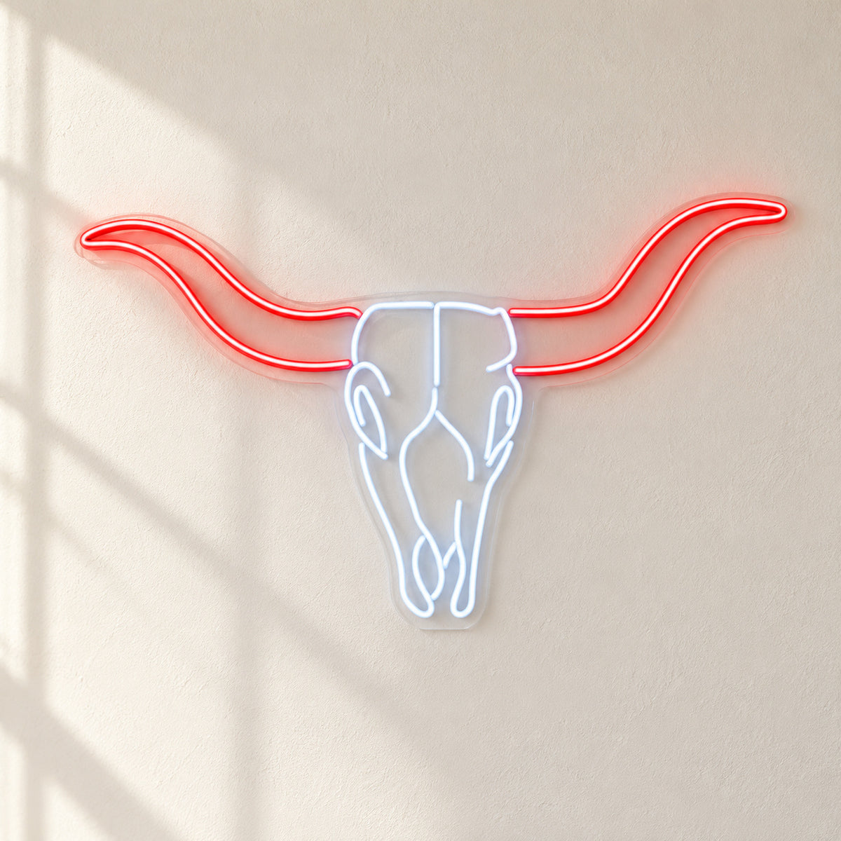 Longhorn Skull Outline LED Neon Sign - natural light view