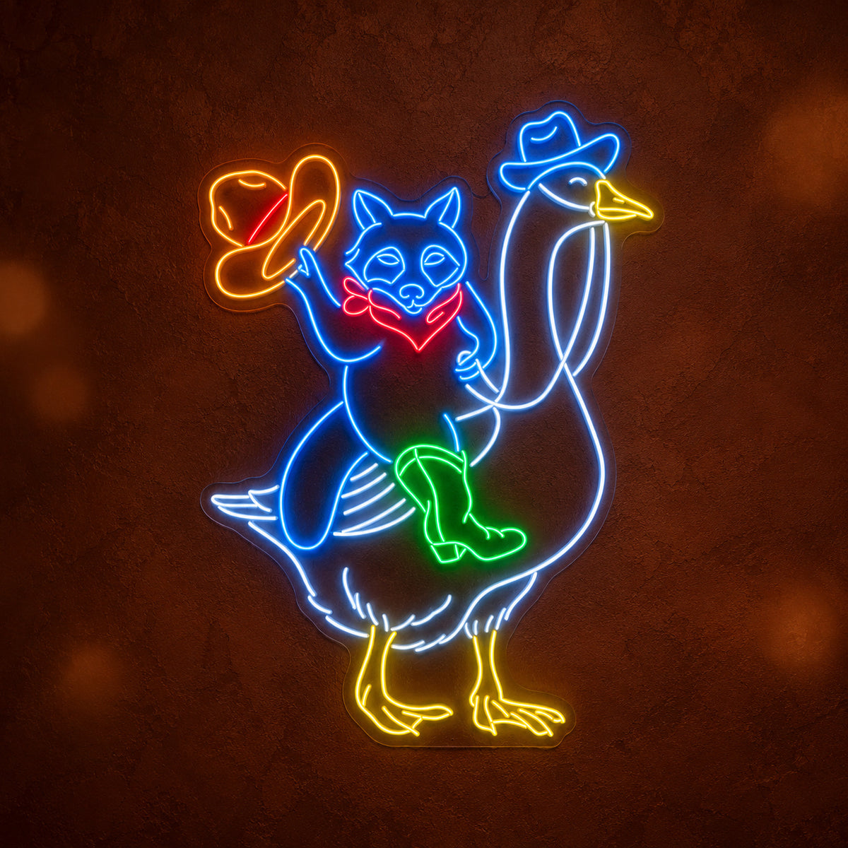 Cowboy Cat Riding Goose LED Neon Sign - product hero