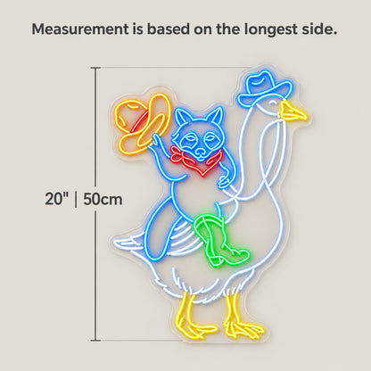 Cowboy Cat Riding Goose LED Neon Sign - size guide