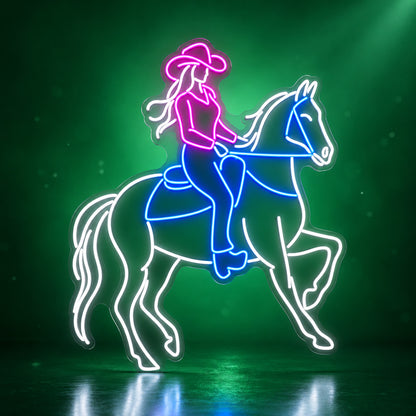 Cowgirl Riding Horse LED Neon Sign - advertising view