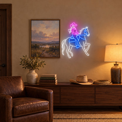 Cowgirl Riding Horse LED Neon Sign - lifestyle view