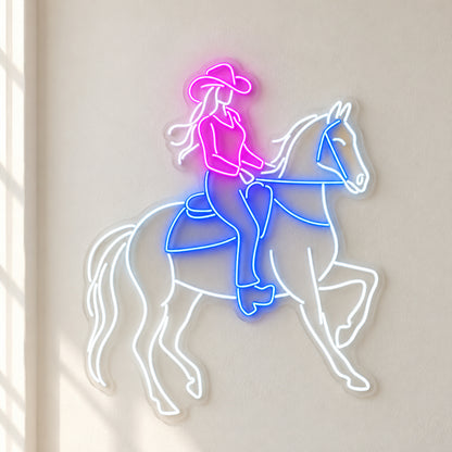 Cowgirl Riding Horse LED Neon Sign - natural light view
