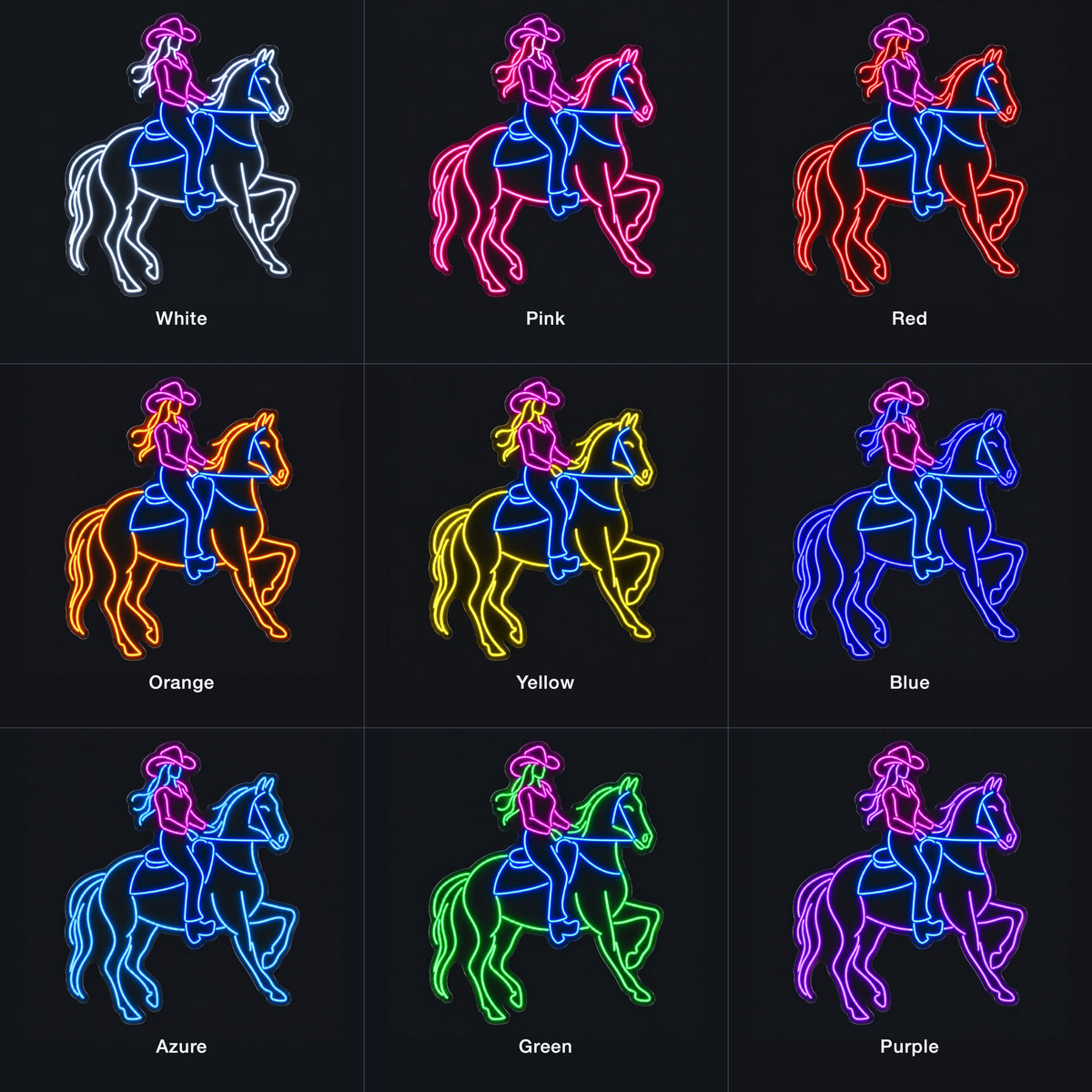 Cowgirl Riding Horse LED Neon Sign - nine-color grid