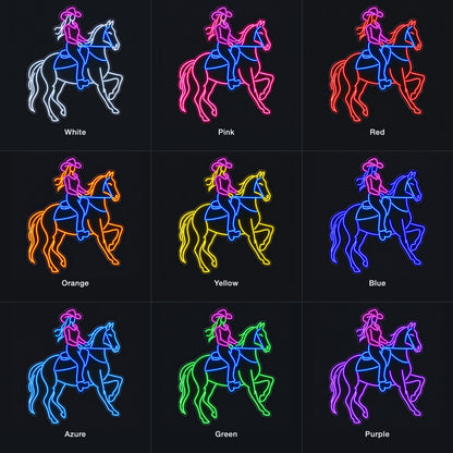 Cowgirl Riding Horse LED Neon Sign - nine-color grid