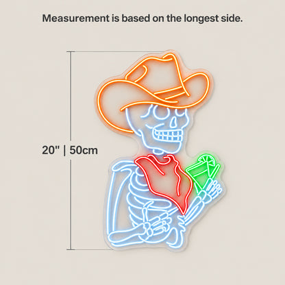 Cowboy Skeleton Holding Cactus LED Neon Sign - size guide