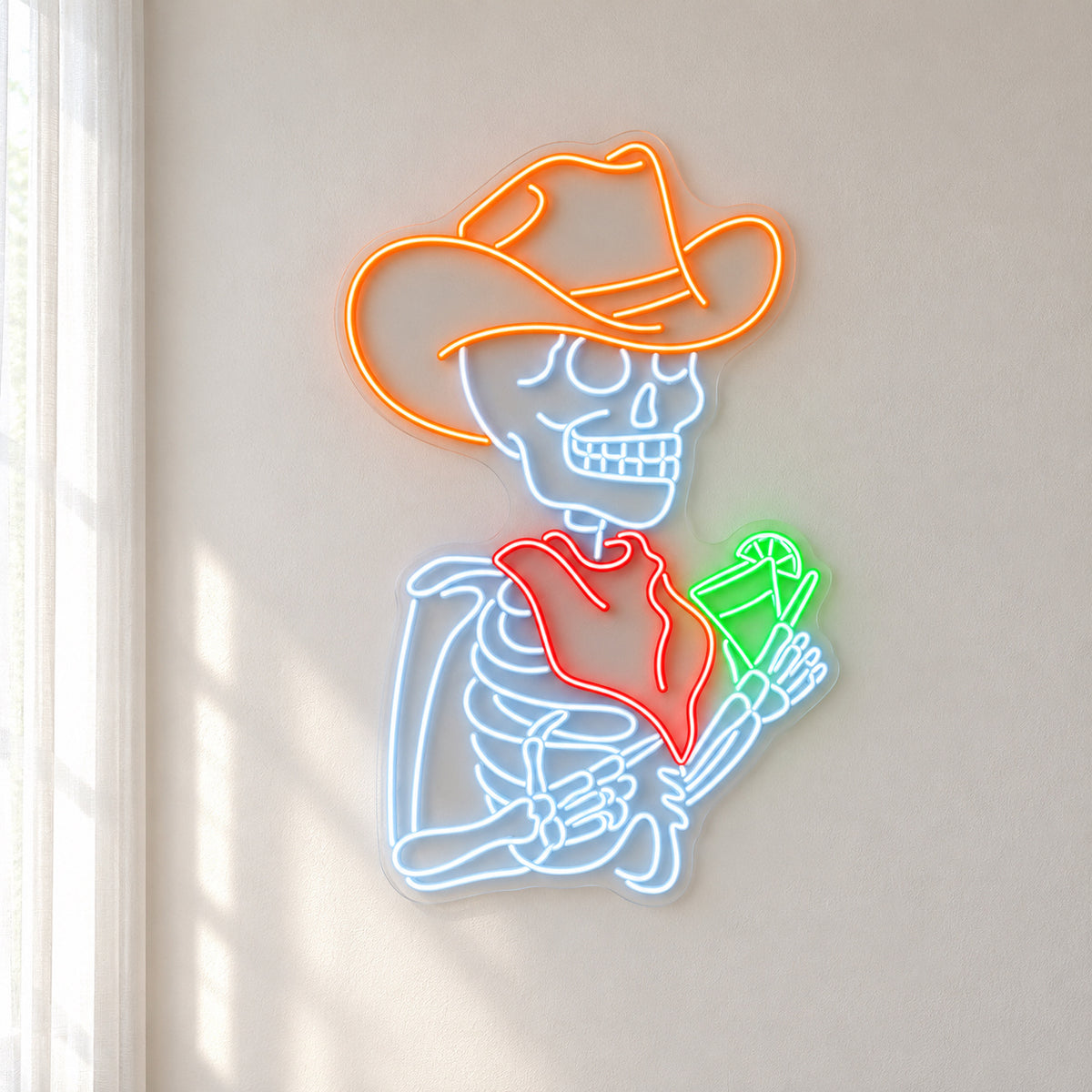 Cowboy Skeleton Holding Cactus LED Neon Sign - natural light view