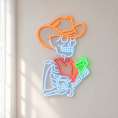 Cowboy Skeleton Holding Cactus LED Neon Sign - natural light view