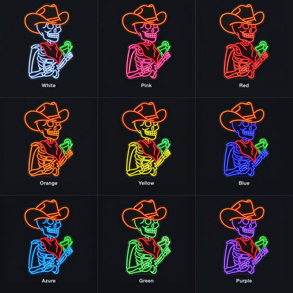 Cowboy Skeleton Holding Cactus LED Neon Sign - nine-color grid