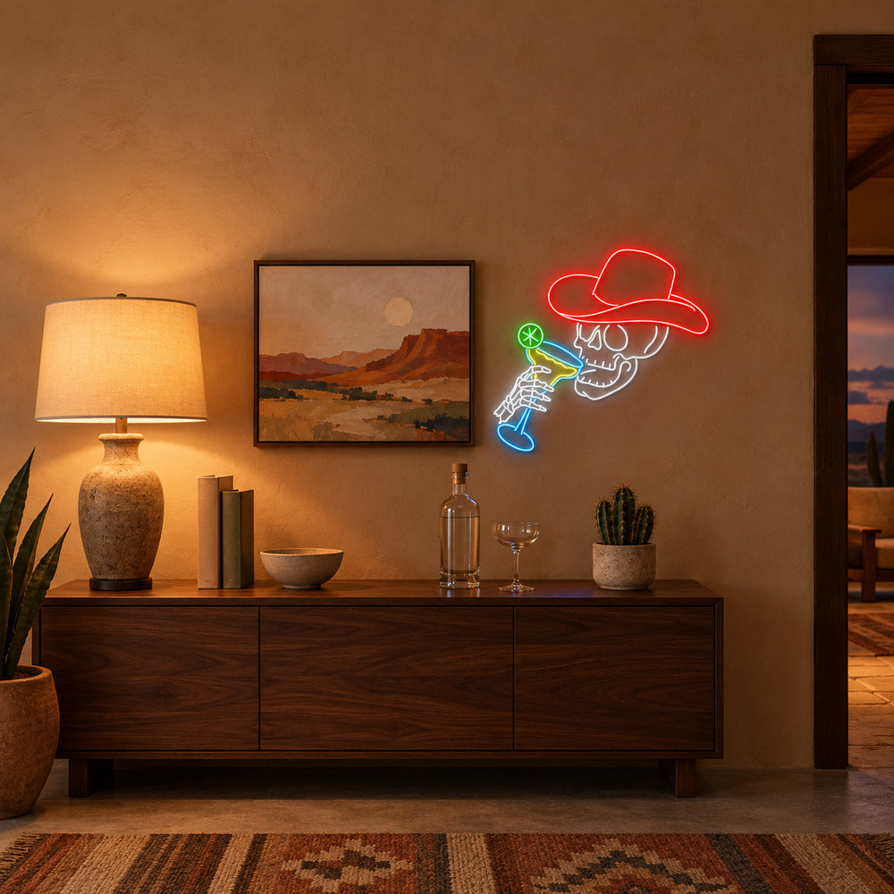 Cowboy Skull Holding Margarita LED Neon Sign – Shineneon