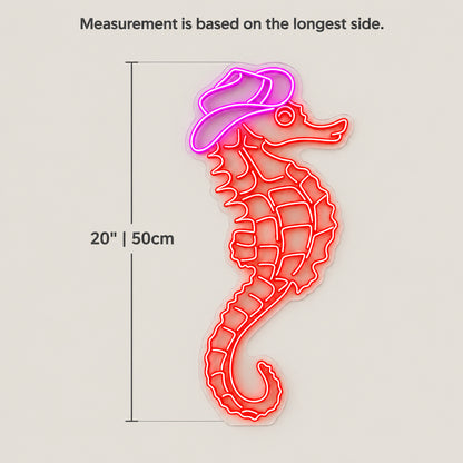 Cowboy Seahorse LED Neon Sign - size guide